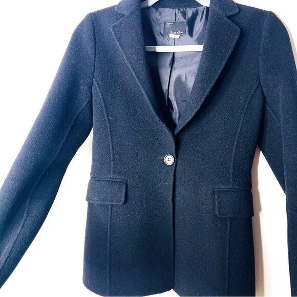 New Kang & Lee Black Wool one button Women's fitted Blazer Sz S with pockets - Picture 2 of 11